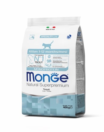 купить Сухой корм с форелью для котят Monge Cat Monoprotein Kitten 400 гр