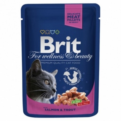 Консервы с лососем и форелью Brit Premium Cat Pouch для кошек