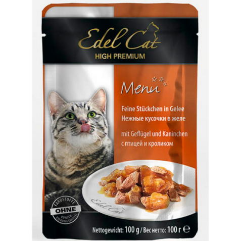 купить Влажный корм Edel Cat pouch птица и кролик в желе для кошек