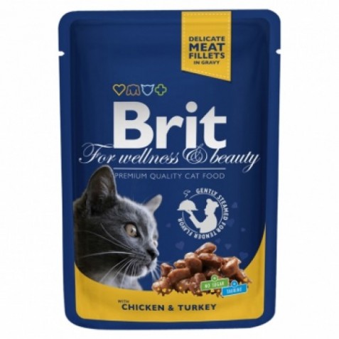 Консервы с курицей и индейкой Brit Premium Cat Pouch для кошек