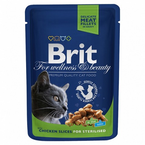 Консервы с курицей Brit Premium Cat Pouch для стерилизованных кошек