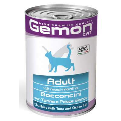 купить Мясные кусочки в желе для взрослых кошек Gemon Cat Wet с тунцом и океанической рыбкой 415 гр