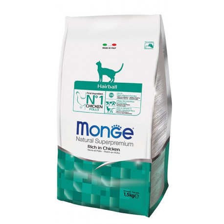купить Сухой корм Monge Cat Hairball с курицей и кукурузой для кошек страдающих от скопления комков шерсти в желудке 1,5 кг