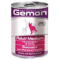 купить Влажный корм Gemon Dog Adult Medium кусочки с говядиной и печенью для собак средних пород 415 гр