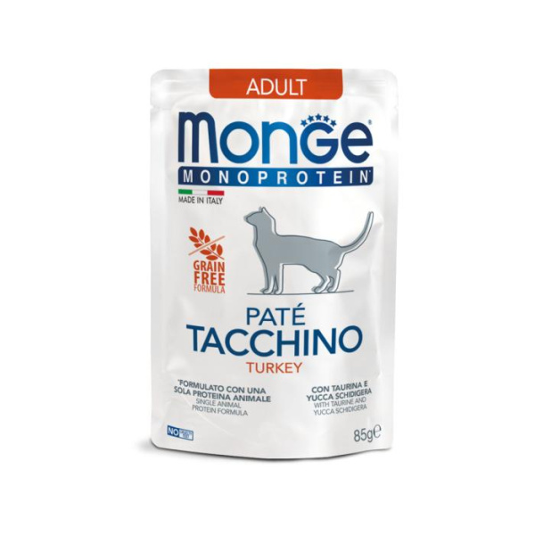 купить Мясной паштет для взрослых котов с индейкой Monge Cat Monoprotein Adult 85 гр