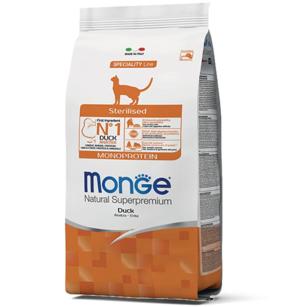 Сухой корм для стерилизованных кошек с уткой Monge Cat Monoprotein Sterilised 10 кг