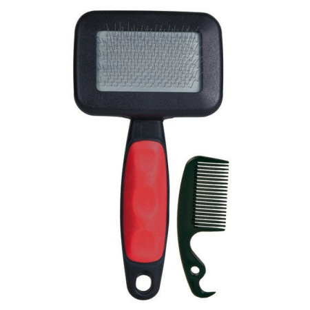 фото Пуходерка+расческа для собак пластиковая ручка 10*13см 23462