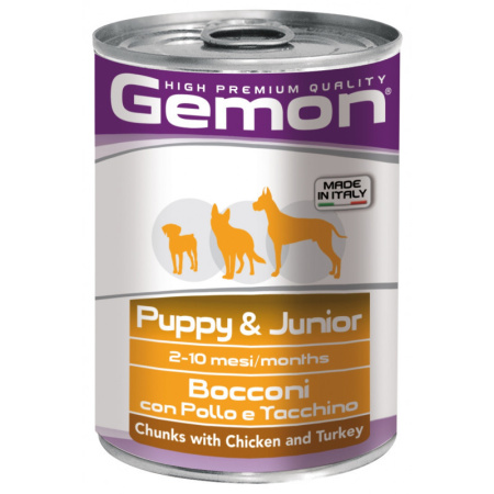 фото Влажный корм Gemon Dog Puppy & Junior кусочки с курицей и индейкой для собак всех пород 415 гр