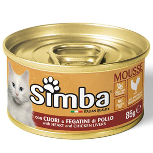 купить Мус для взрослых кошек куринные сердечки и ливер Monge Simba Cat Wet Mousse 85 гр