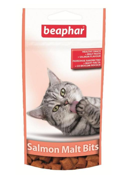 купить Подушечки Beaphar Salmon Malt Bits для кошек, выведения шерсти из желудка