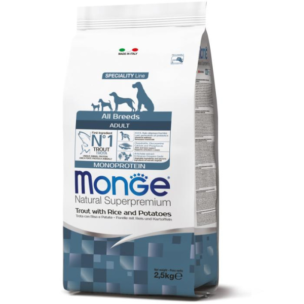 купить Сухой корм для взрослых собак всех пород с форелью Monge DOG Monoprotein Adult 15 кг