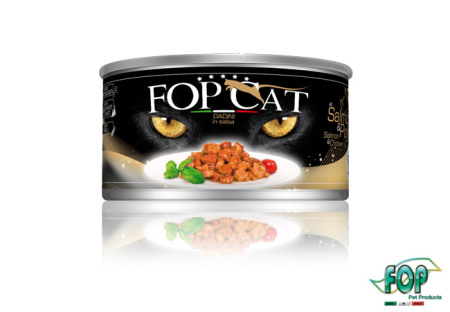 фото Консервы д/котов FOP CAT с кусочками лосося и курицы
