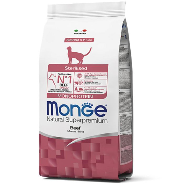 купить Сухой корм для стерилизованных кошек с говядиной Monge Cat Monoprotein Sterilised 1,5 кг