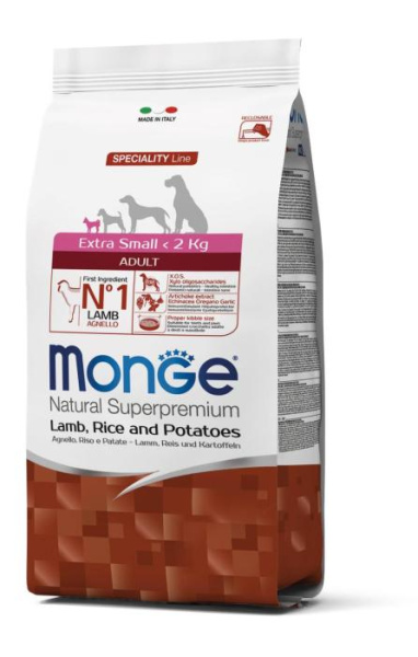 купить Сухой корм для взрослых собак миниатюрных пород с ягненком Monge Dog Extrasmall Adult 800 гр