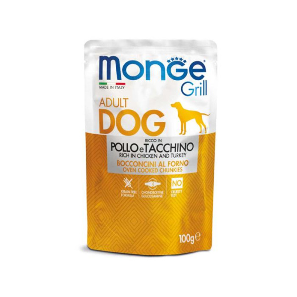 Вкусный рецепт с запеченной курицей и индейкой для собак Monge Dog GRILL Adult 100 гр