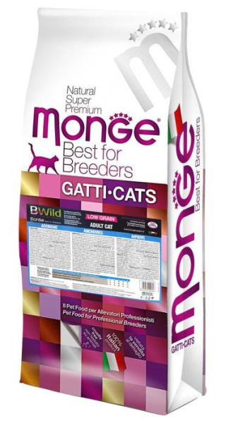 купить Низкозерновой сухой корм для взрослых кошек с анчоусами Monge Bwild Cat LOW GRAIN 10 кг