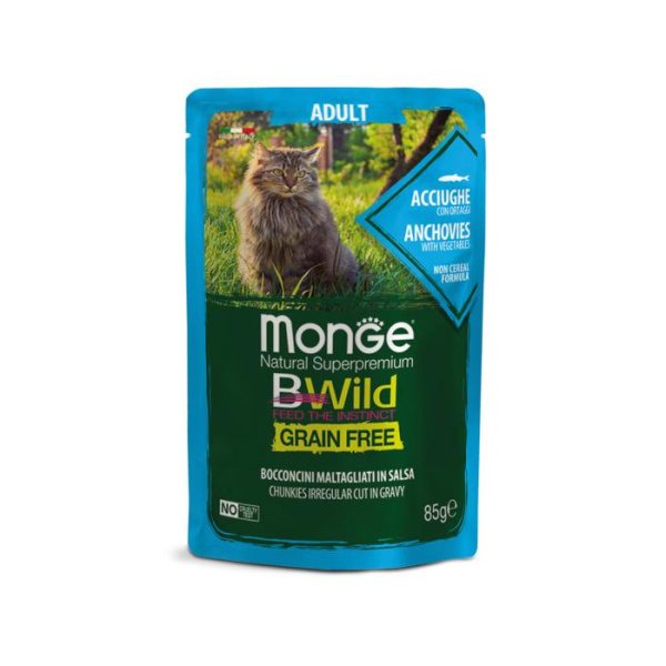 купить Беззерновая консерва Monge Bwild Cat из анчоуса с овощами для взрослых кошек 85 гр