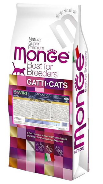 купить Низкозерновой сухой корм для взрослых кошек с мясом зайца Monge Bwild Cat LOW GRAIN 10 кг