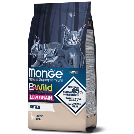фото Низкозерновой сухой корм для котят с мясом гуся Monge Bwild Cat Low Grain Kitten 1,5 кг