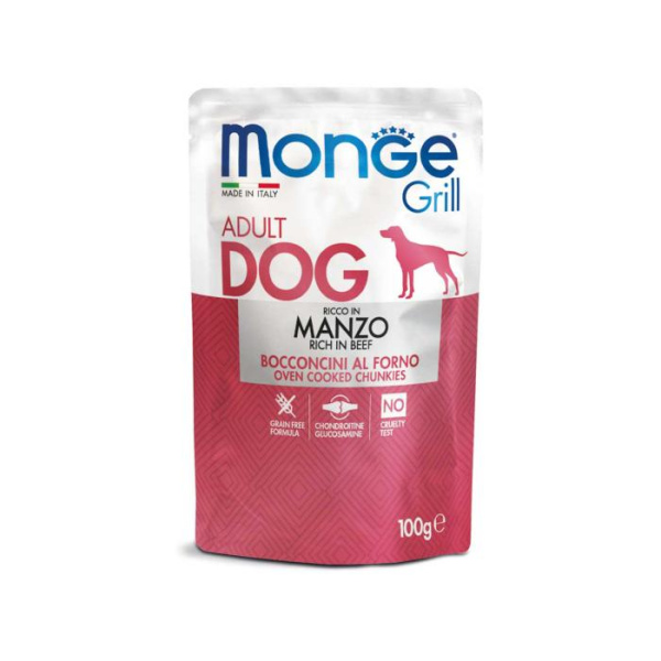 Вкусные кусочки в желе из запеченной говядины и овощей для собак Monge Dog GRILL Adult 100 гр