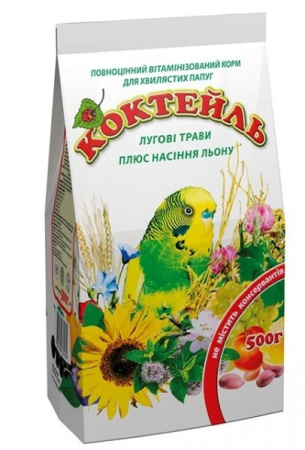 фото Корм Коктейль «Луговые травы + семена льна » для волнистых попугаев Природа
