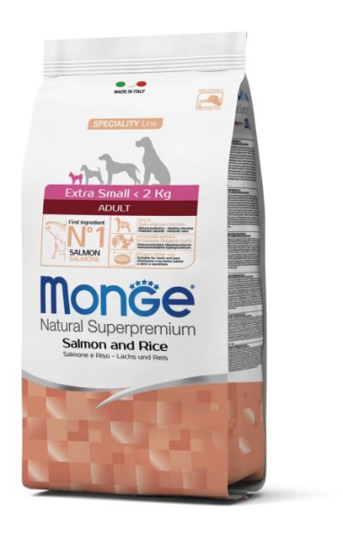 купить Сухой корм для взрослых собак миниатюрных пород с лососем Monge DOG Extrasmall Adult 2,5 кг