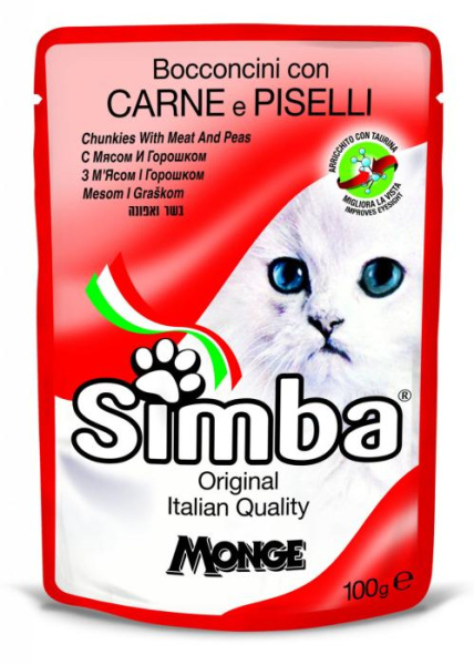 Мясные кусочки в соусе для кошек Monge Simba Cat Wet (пауч) 100 гр