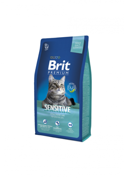 Сухой корм Brit Premium Sensitive индейка и ягненок для кошек с чувствительным пищеварением