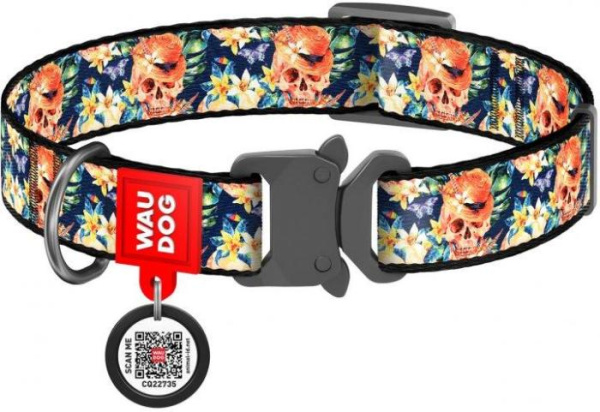 купить Ошейник "WAUDOG" Collar нейлон S (шир 20 мм, дл 24-40 см) "Гламурные черепа"