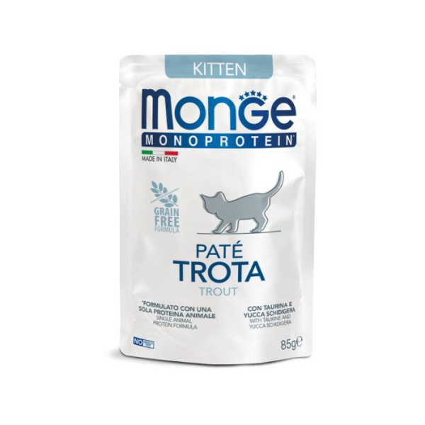 купить Мясной паштет для котят с форелью Monge Cat Monoprotein Kitten 85 гр