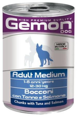фото Влажный корм Gemon Dog Adult Medium кусочки с тунцом и лососем для собак средних пород 415 гр