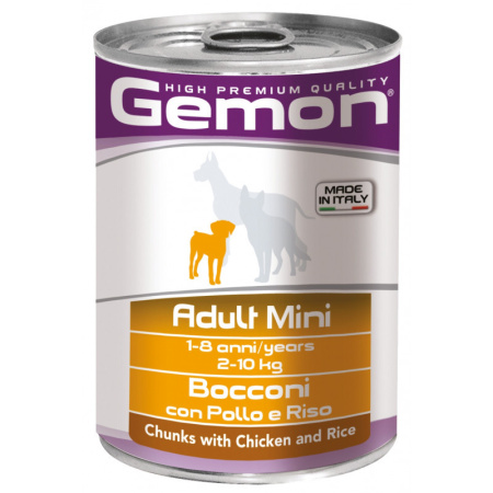 фото Влажный корм Gemon Dog Adult Mini кусочки с курицей и индейкой для собак мини пород 415 гр