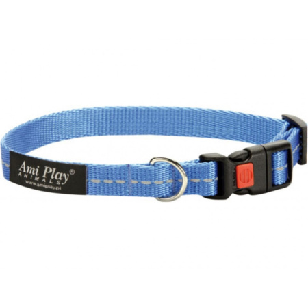 фото Oшейник регулируемый с блокировкой Ami Play Reflective L 35-50/2см голубой