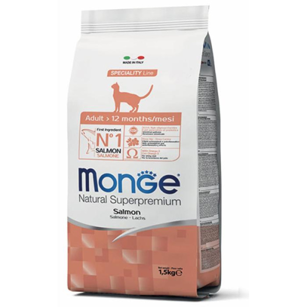 купить Сухой корм с лососем для взрослых кошек Monge Cat Adult 10 кг
