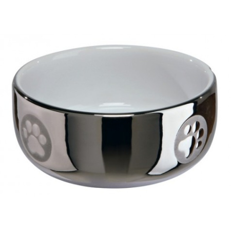 фото Миска керамическая для котов Trixie серебро/белая