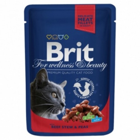 фото Консервы с тушеной говядиной и горошком Brit Premium Cat Pouch для кошек