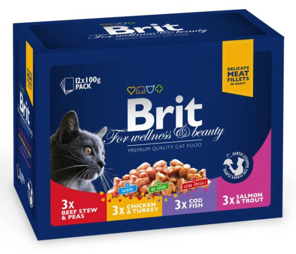 Консервы для кошек Brit Premium Cat pouch семейная тарелка ассорти 4 вкуса