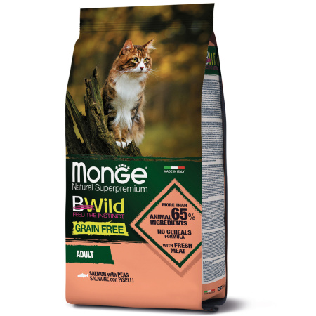 фото Беззерновой сухой корм для взрослых кошек с лососем Monge Bwild Cat  1,5 кг