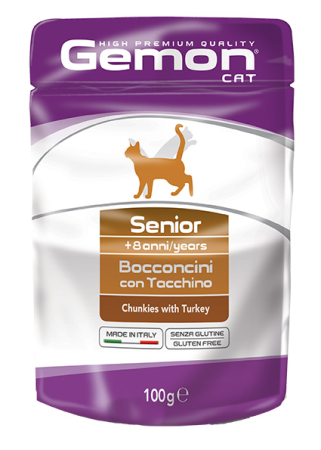 фото Мясные кусочки в желе Gemon Cat Senior Wet для пожилых кошек с индейкой 100 гр