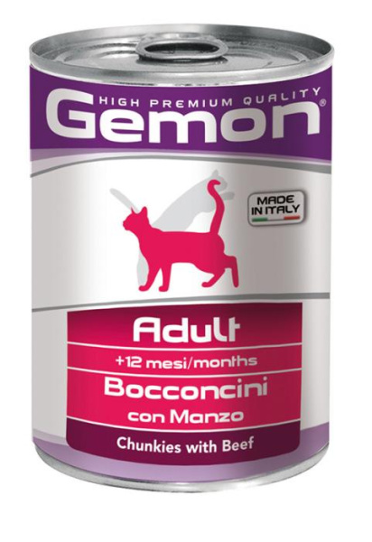 купить Мясные кусочки в желе для взрослых кошек Gemon Cat Wet с говядиной 415 гр