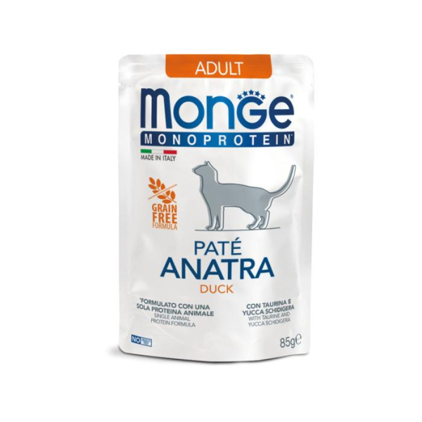 купить Мясной паштет для взрослых котов с уткой Monge Cat Monoprotein Adult 85 гр